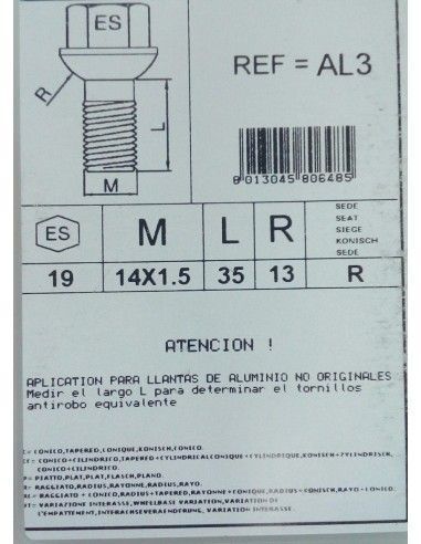 TORNILLOS ANTIRROBO DE RUEDAS AL3...