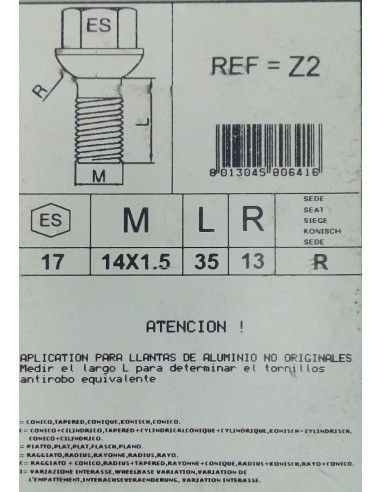 TORNILLOS ANTIRROBO DE RUEDAS Z2 PARA...
