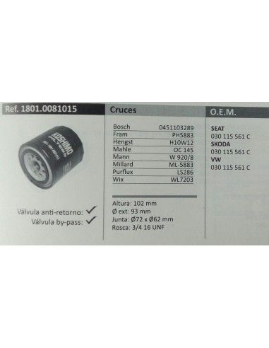 FILTRO DE ACEITE SEAT...