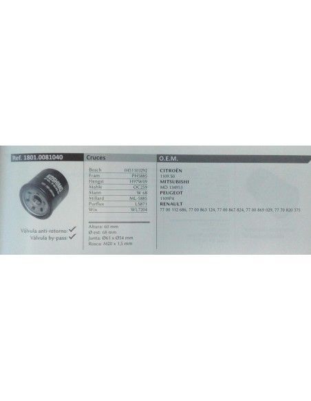FILTRO DE ACEITE RENAULT CLIO I/II/KANGOO/TWINGO I