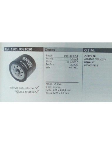 FILTRO DE ACEITE JEEP CHEROKEE/WRANGLER