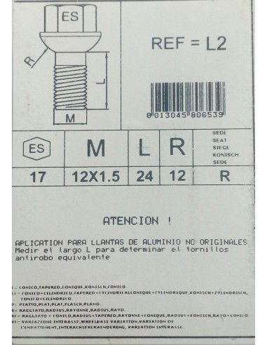 TORNILLOS ANTIRROBO DE RUEDAS L2 PARA...