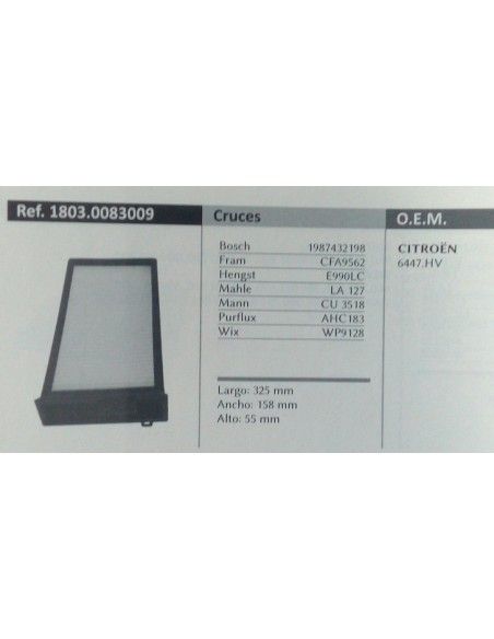 FILTRO DE HABITACULO CITROEN C5 01-04