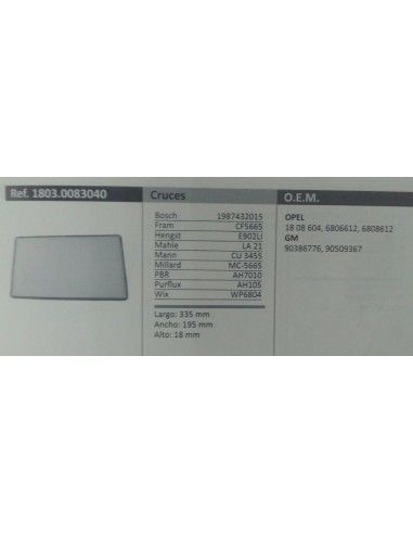 FILTRO DE HABITACULO OPEL CORSA...