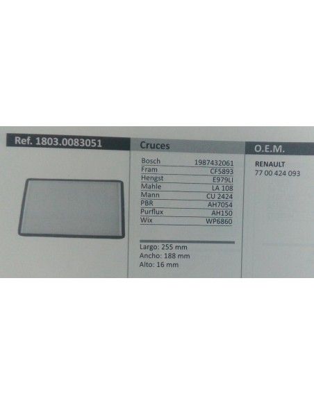 FILTRO DE HABITACULO RENAULT MEGANE I 98-02