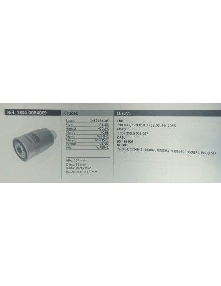 FILTRO DE COMBUSTIBLE FIAT DUCATO/PUNTO I/STRADA/TALENTO/FORD TRANSIT