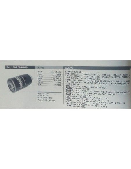 FILTRO DE COMBUSTIBLE ALFA/AUDI/CITROEN/FIAT/FORD/LANCIA/LAND ROVER/OPEL/PEUGEOT/RENAULT/SEAT/VOLVO/VW