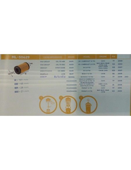 FILTRO DE ACEITE AUDI/SEAT/SKODA/VOLKSWAGEN