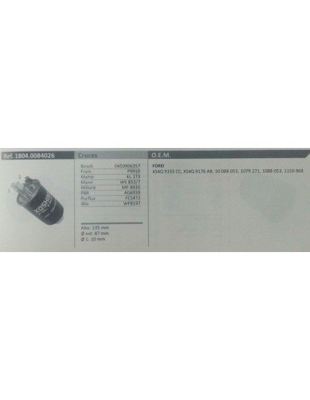 FILTRO DE COMBUSTIBLE FORD FIESTA IV/FOCUS I/TRANSIT CONNECT