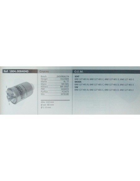 FILTRO DE COMBUSTIBLE SEAT AROSA/CORDOBA/IBIZA/INCA/TOLEDO/SKODA FELICIA/VW CADDY/LUPO/POLO