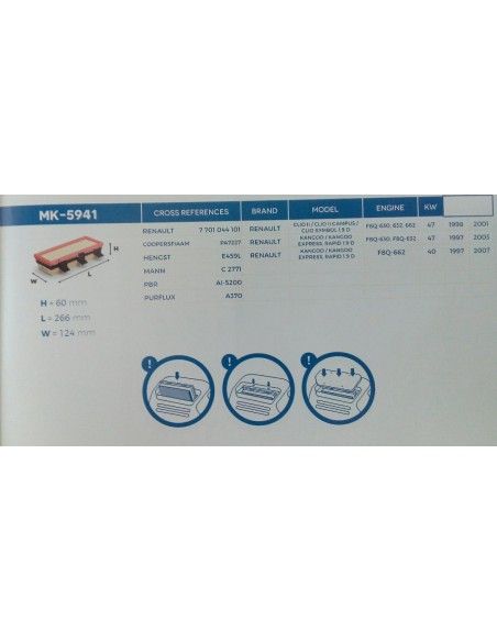 FILTRO DE AIRE RENAULT CLIO II/KANGOO I