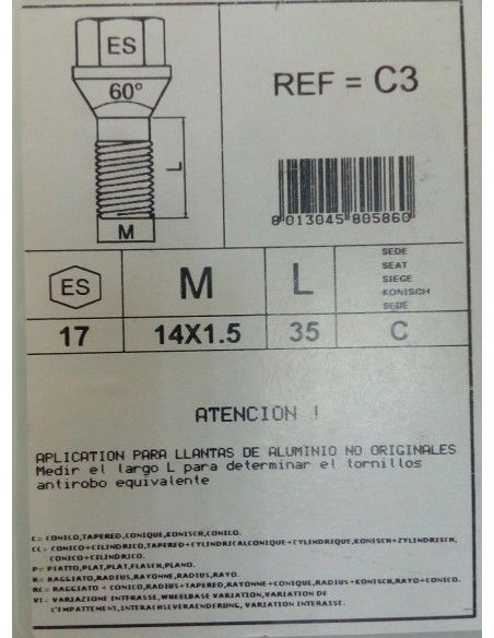TORNILLOS ANTIRROBO DE RUEDAS C3 PARA BMW