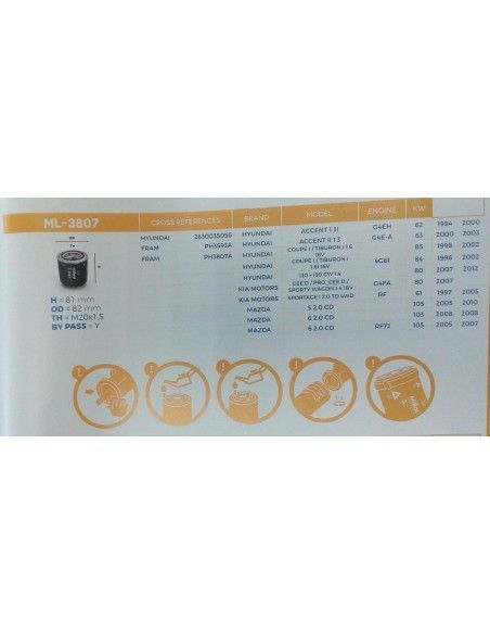 FILTRO DE ACEITE HYUNDAI/KIA/MAZDA/MITSUBISHI/SUBARU/SUZUKI