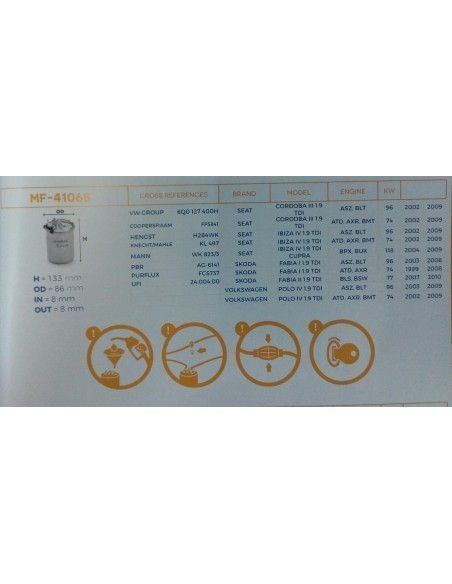 FILTRO DE COMBUSTIBLE SEAT CORDOBA II/IBIZA IV/SKODA FABIA I/II/ROOMSTER/VOLKSWAGEN POLO IV
