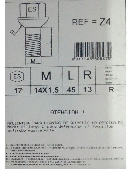 TORNILLOS ANTIRROBO DE RUEDAS Z4 PARA MERCEDES
