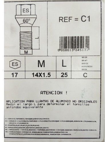 TORNILLOS ANTIRROBO DE RUEDAS C1 PARA...