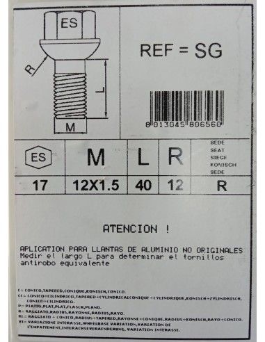 TORNILLOS ANTIROBO DE RUEDAS SG PARA...