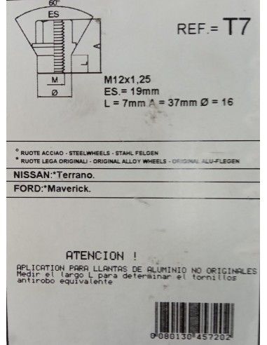 TUERCAS ANTIRROBO DE RUEDAS T7 PARA...