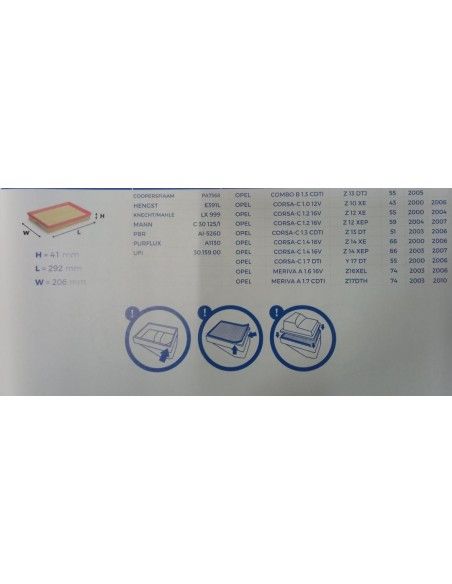 FILTRO DE AIRE OPEL COMBO B/CORSA C/MERIVA/TIGRA