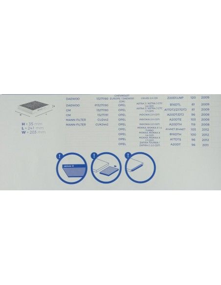 FILTRO DE HABITACULO CHEVROLET AVEO/CRUZE/ORLANDO/OPEL ASTRA J/INSIGNIA/MERIVA B/MOKKA/ZAFIRA/SAAB 9-5