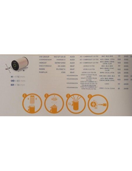 FILTRO DE COMBUSTIBLE AUDI A3 8P/SEAT ALTEA/LEON II/TOLEDO III/SKODA OCTAVIA II/VW NEWBEETLE/CADDY III/GOLF V/VI/JETTA/TOURAN