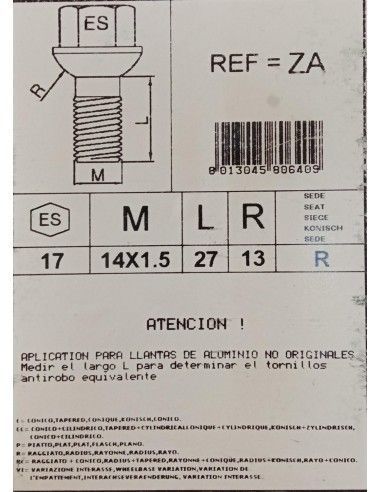 TORNILLOS ANTIRROBO DE RUEDAS ZA PARA...