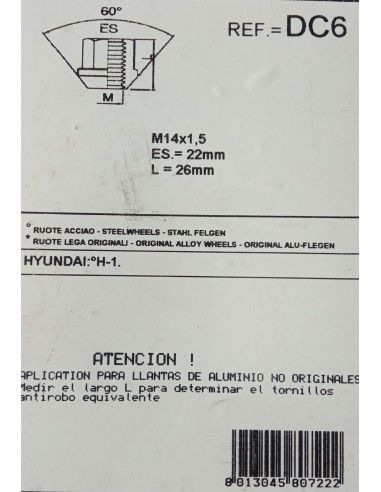 TUERCAS ANTIRROBO DE RUEDAS DC6 PARA...