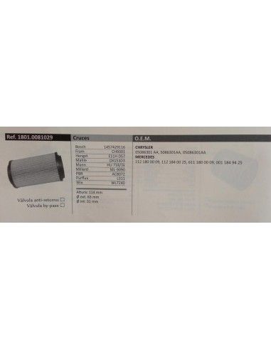 FILTRO DE ACEITE MERCEDES/JEEP GRAND...