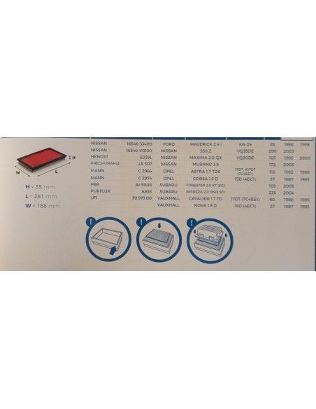FILTRO DE AIRE NISSAN/OPEL/ISUZU/INFINITI/SUBARU/SUZUKI