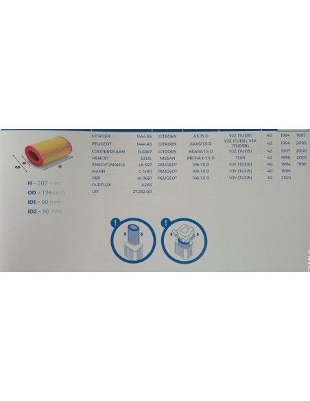 FILTRO DE AIRE CITROEN AX/SAXO/XSARA/NISSAN MICRA/AIXAM/PEUGEOT 106/ROVER 100/METRO