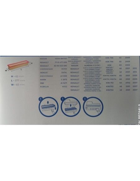FILTRO DE AIRE RENAULT CLIO II/KANGOO/THALIA/DACIA DUSTER/LOGAN/SANDERO