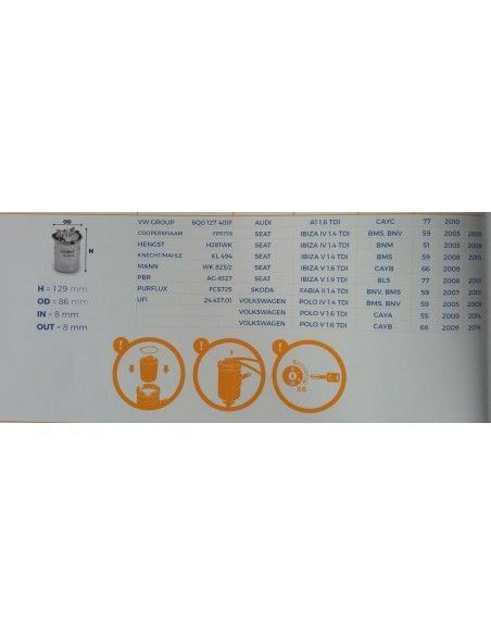 FILTRO DE COMBUSTIBLE AUDI A1/SEAT/SKODA/VOLKSWAGEN