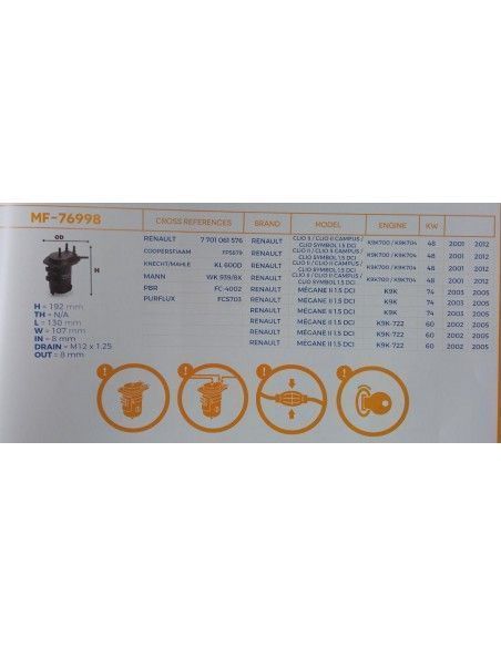 FILTRO DE COMBUSTIBLE NISSAN ALMERA/KUBISTAR/MICRA/NOTE/RENAULT CLIO II/KANGOO/THALIA