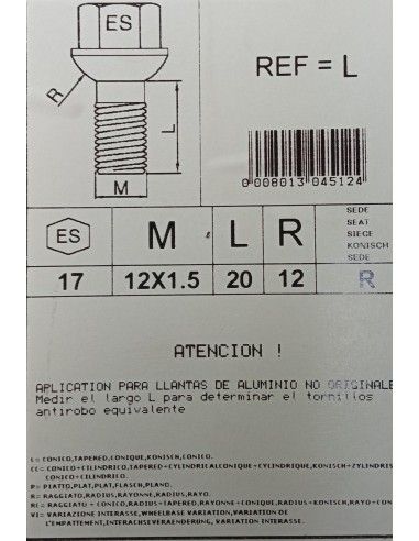 TORNILLOS ANTIRROBO DE RUEDAS L PARA...