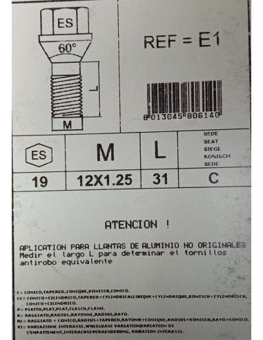 TORNILLOS ANTIRROBO DE RUEDAS E1 PARA...
