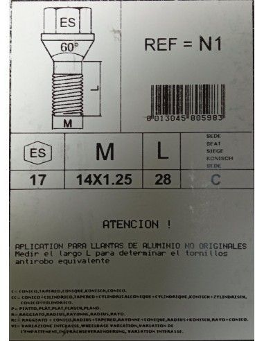 TORNILLOS ANTIRROBO DE RUEDAS N1 PARA...