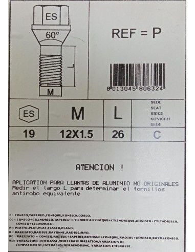 TORNILLOS ANTIRROBO DE RUEDAS MODELO...