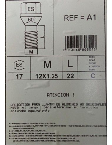TORNILLOS ANTIRROBO DE RUEDAS A1 PARA...