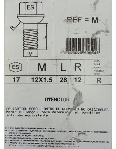 TORNILLOS ANTIRROBO DE RUEDAS M...