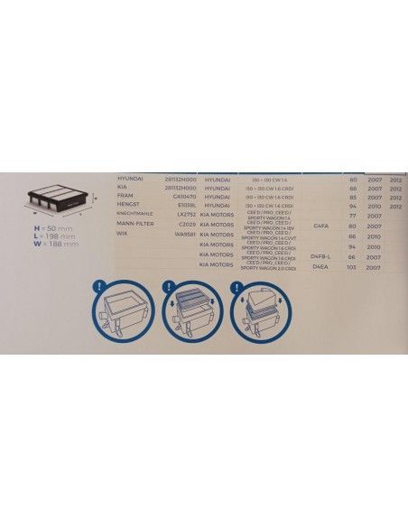 FILTRO DE AIRE HYUNDAI ELANTRA/I30/KIA CEED/PROCEED/CERATO