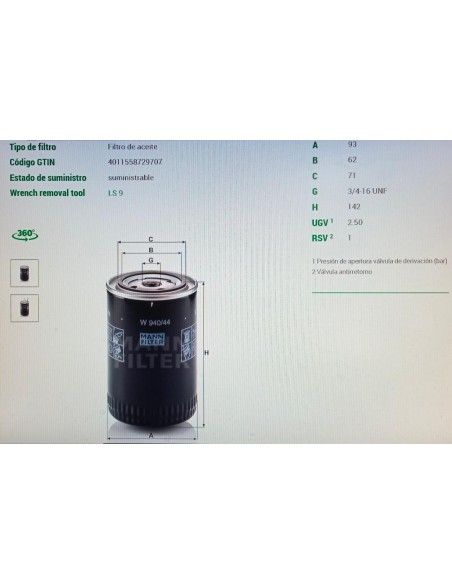 FILTRO DE ACEITE AUDI A4/A6/VOLKSWAGEN PASSAT
