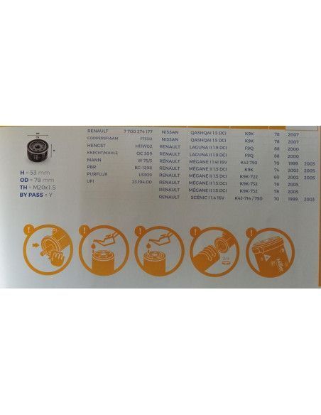 FILTRO DE ACEITE ALFA/DACIA/JEEP/MITSUBISHI/NISSAN/OPEL/RENAULT/SUZUKI