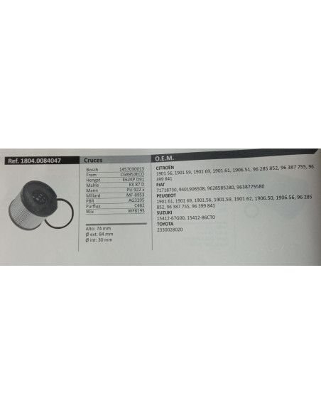 FILTRO DE COMBUSTIBLE BERLINGO I/C5/JUMPY I/XANTIA/XSARA/XSARA PICASSO/SCUDO/ULYSSE/206/306/307/GRANDVITARA/VITARA