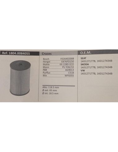 FILTRO DE COMBUSTIBLE AUDI A3 8P/SEAT...