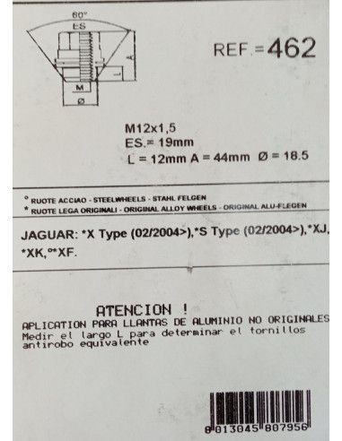 TUERCAS ANTIRROBO DE RUEDAS 462 JAGUAR