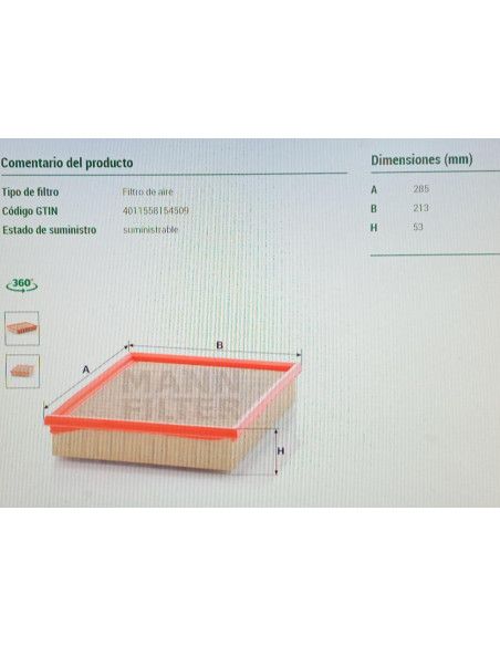 FILTRO DE AIRE VOLVO 740/760/780/940/960/S90/V90