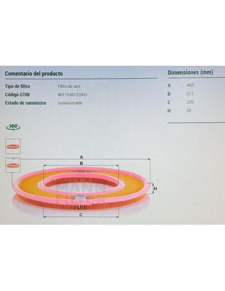 FILTRO DE AIRE BMW E21/E12/E24/E23