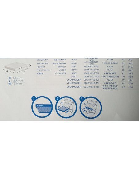 FILTRO DE HABITACULO A3/Q2/Q3/TT/FORMENTOR/ATECA/LEON III/IV/TARRACO/OCTAVIA/CADDY/GOLF VII/VIII/PASSAT/TROC/TIGUAN/TOURAN