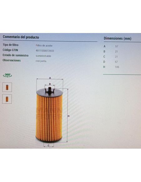 FILTRO DE ACEITE OPEL ASTRA J/K/INSIGNIA B/MERIVA B/MOKKA/ZAFIRA