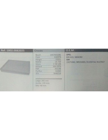 FILTRO DE AIRE OPEL ASTRA G/H/ZAFIRA A/B